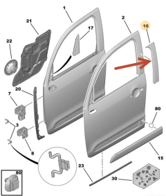 Облицовка на вратата Вдясно Преден край Оригинал Citroen C3 Picasoo 98196289XT